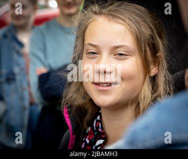 STOCCOLMA, SVEZIA - 3 GIUGNO 2022: Dimostrazione a Stoccolma dell'attivista del clima svedese Greta Thunberg, di 19 anni Foto Stock