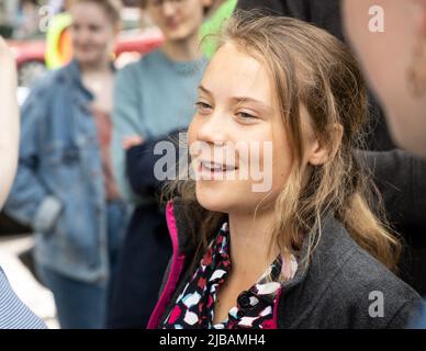 STOCCOLMA, SVEZIA - 3 GIUGNO 2022: Dimostrazione a Stoccolma dell'attivista del clima svedese Greta Thunberg, di 19 anni Foto Stock