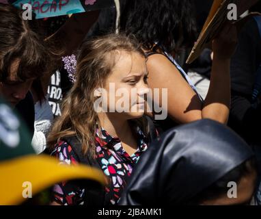 STOCCOLMA, SVEZIA - 3 GIUGNO 2022: Dimostrazione a Stoccolma dell'attivista del clima svedese Greta Thunberg, di 19 anni Foto Stock