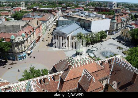 Vista della Subotica in Vojvodina dalla torre del municipio Foto Stock