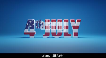 4th di luglio testo in tre dimensioni con i colori della bandiera degli Stati Uniti. Concetto di giorno di indipendenza. 3d illustrazione. Foto Stock