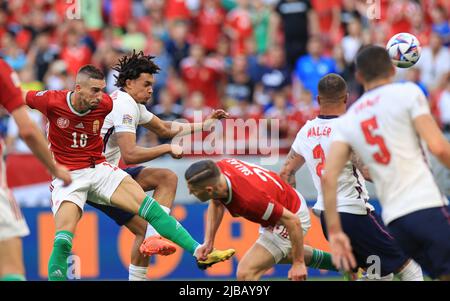 BUDAPEST, UNGHERIA - GIUGNO 04: Zsolt Nagy di Ungheria durante la Lega delle Nazioni UEFA Una partita del Gruppo 3 tra Ungheria e Inghilterra alla Puskas Arena il 04 giugno 2022 a Budapest, Ungheria. Credit: Alamy Live News, Gabriella Barbara Foto Stock