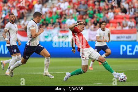 BUDAPEST, UNGHERIA - GIUGNO 04: Dominik Szoboszlai di Ungheria durante la Lega delle Nazioni UEFA Una partita del Gruppo 3 tra Ungheria e Inghilterra alla Puskas Arena il 04 giugno 2022 a Budapest, Ungheria. Credit: Alamy Live News, Gabriella Barbara Foto Stock