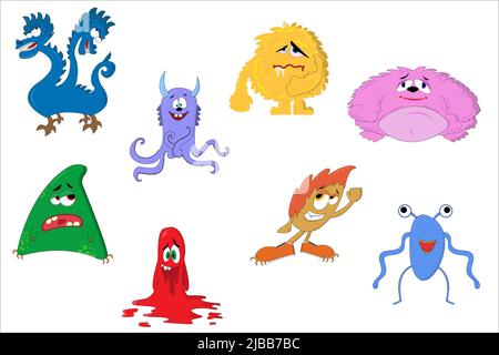 Simpatico Cartoon Monsters. Set di mostri cartoni animati. halloween design Foto Stock