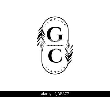 GC sigle lettera Wedding monogramma collezione loghi, disegnati a mano moderni minimalistici e modelli floreali per carte di invito, Salva la data, elegante Illustrazione Vettoriale