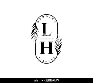 LH iniziali lettera matrimonio monogramma collezione loghi, disegnati a mano moderni minimalistici e modelli floreali per carte di invito, Salva la data, elegante Illustrazione Vettoriale