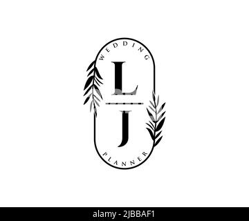 LJ iniziali lettera matrimonio monogramma collezione loghi, disegnati a mano moderno minimalista e modelli floreali per carte di invito, Salva la data, elegante Illustrazione Vettoriale