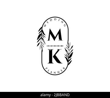 MK iniziali lettera Wedding monogramma collezione loghi, disegnati a mano moderni minimalistici e modelli floreali per carte di invito, Salva la data, elegante Illustrazione Vettoriale