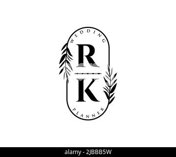 RK iniziali lettera Wedding monogramma collezione loghi, disegnati a mano moderno minimalista e modelli floreali per carte di invito, Salva la data, elegante Illustrazione Vettoriale