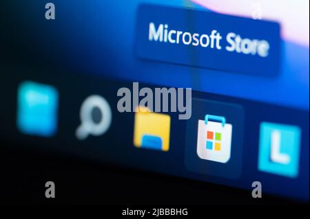 New york, USA - 3 giugno 2022: Vista ravvicinata dell'app Microsoft Store sul menu del computer Foto Stock