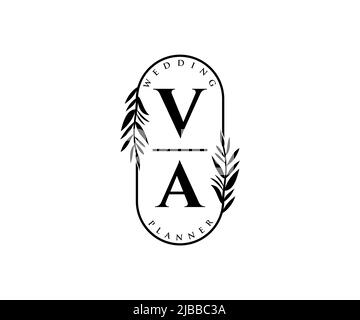 Va sigle lettera Wedding monogramma collezione loghi, disegnati a mano moderni minimalistici e modelli floreali per carte di invito, Salva la data, elegante Illustrazione Vettoriale