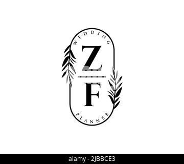 ZF iniziali lettera Wedding monogramma collezione loghi, modelli moderni minimalisti e floreali disegnati a mano per carte di invito, Salva la data, elegante Illustrazione Vettoriale