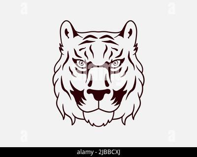 Logo Tiger Head su sfondo bianco isolato. Illustrazione del ritaglio vettoriale. Illustrazione Vettoriale