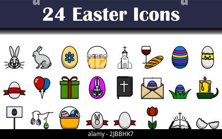 Set di icone di Pasqua. Contorno grassetto modificabile con disegno di riempimento a colori. Illustrazione vettoriale. Illustrazione Vettoriale