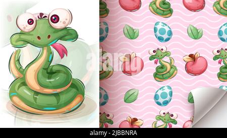 Cute serpente pazzo - serpente senza cuciture Illustrazione Vettoriale