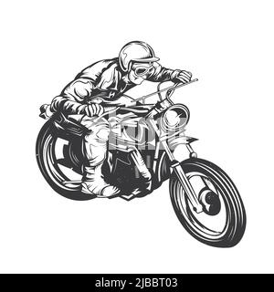 Illustrazione di uomo classico su moto Illustrazione Vettoriale