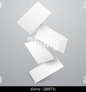 Caduta di biglietti da visita vettore mockup. La pagina di carta si impennata e libera l'illustrazione del foglio di carta Illustrazione Vettoriale