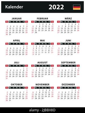Calendario 2022 - illustrazione del vettore. Germania, versione tedesca | Kalender 2022 - Vektorgrafik. Deutschland, deutsche Version Illustrazione Vettoriale