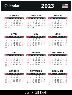 Calendario 2023 - illustrazione del vettore. Versione inglese americana Illustrazione Vettoriale