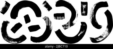 Set di pennellate curve disegnate a mano. Illustrazione Vettoriale