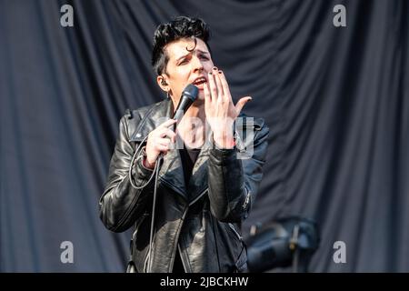 Bologna Italia. 04 giugno 2022. La rock band inglese SUPERRIDUTTORE si esibisce dal vivo sul palco al Sonic Park Arena aprendo lo spettacolo di My Chemical Romance. Foto Stock