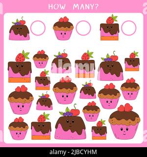 Conta quanti cupcake e scrivi il risultato Foto Stock