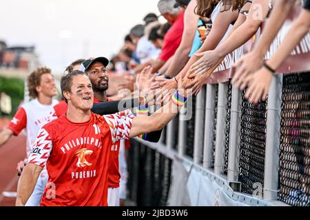 Ultimate frisbee concorso - AUDL giocatori professionisti di frisbee sul Philadelphia Phoenix USA disc Foto Stock