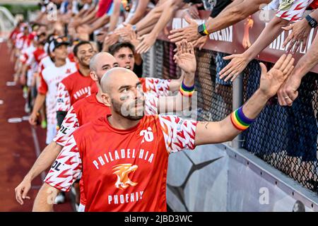 Ultimate frisbee concorso - AUDL giocatori professionisti di frisbee sul Philadelphia Phoenix USA disc Foto Stock