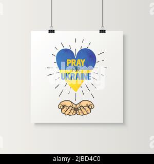 Prega per l'Ucraina. Cuore acquerello con Bandiera Ukraniana. Supportare il simbolo Ucraina. Nessuna guerra. Illustrazione vettoriale. Slogan, appello per la pace, sostegno per Illustrazione Vettoriale
