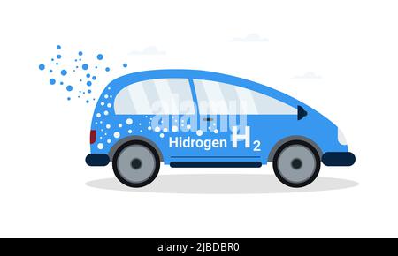 H2 veicolo a carburante. Motore ecologico a emissioni zero. Concetto di trasporto ecologico pulito. Illustrazione vettoriale. Illustrazione Vettoriale