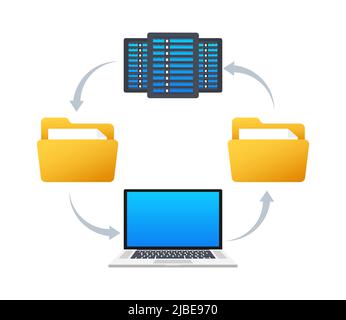 Informazioni sui data center in stile cartoon. Vettore isometrico. Sistema di database Illustrazione Vettoriale