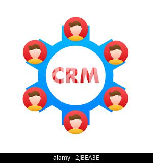 CRM, grande design per qualsiasi scopo. Carattere di illustrazione vettoriale piatto. Concetto di soluzione aziendale Illustrazione Vettoriale