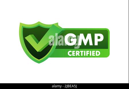 Timbro rotondo certificato GMP Good Manufacturing Practice. Sfondo vettoriale. Logo Vector. Illustrazione Vettoriale