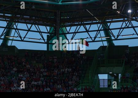 Lisbona, Portogallo. 05th giugno 2022. Giugno 05, 2022. Lisbona, Portogallo. I tifosi portoghesi durante il torneo finale della Lega delle Nazioni UEFA tra Portogallo e Svizzera Credit: Alexandre de Sousa/Alamy Live News Foto Stock