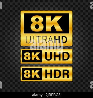 8K etichetta Ultra HD. Alta tecnologia. Schermo TV LED. Illustrazione vettoriale Illustrazione Vettoriale