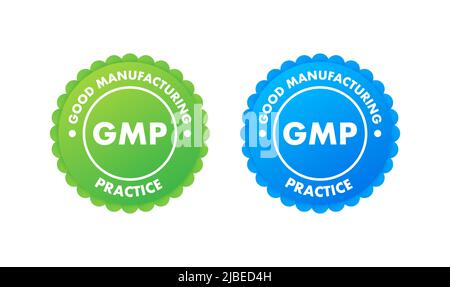 Timbro rotondo certificato GMP Good Manufacturing Practice. Sfondo vettoriale. Logo Vector. Illustrazione Vettoriale