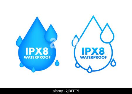 IPX8 cartello di indicazione del livello di impermeabilità e resistenza all'acqua Illustrazione Vettoriale