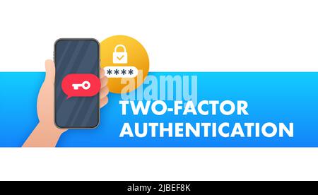 Design isometrico basato sul concetto di autenticazione a doppio fattore, laptop con finestra di accesso collegata allo smartphone. Illustrazione vettoriale Illustrazione Vettoriale