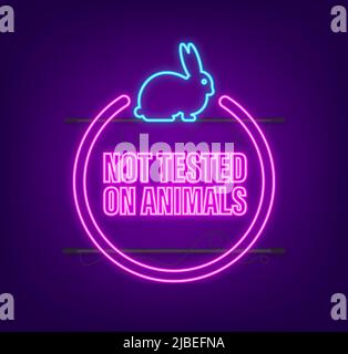 Banner rosa senza crudeltà. Emblema vegano. Design del packaging. Prodotto naturale. Icona neon. Illustrazione dello stock vettoriale. Illustrazione Vettoriale