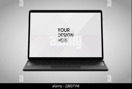 Schermo del laptop su sfondo bianco. Design moderno dello schermo del computer. Immagine isolata su sfondo grigio PSD. Salva con tracciato di ritaglio. Foto Stock