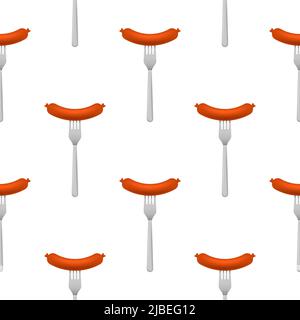 Salsiccia Cartoon Grill. Illustrazione vettoriale disegnata a mano. Illustrazione del modello Illustrazione Vettoriale