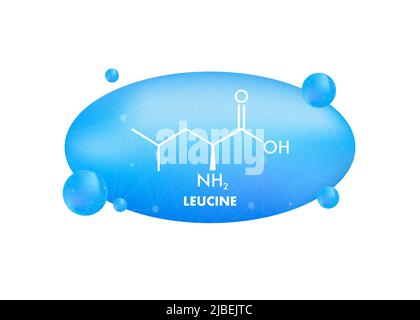 Icona con formula di leucina. Formula molecolare essenziale degli aminoacidi Illustrazione Vettoriale