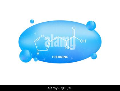 Istidina l-istidina, HIS, molecola di amminoacido H. Illustrazione vettoriale Illustrazione Vettoriale