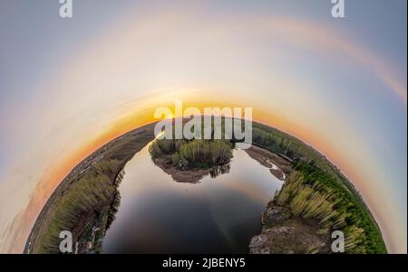 Confluenza dei fiumi Iset e Kamenka nella città Kamensk-Uralskiy. Iset e Kamenka, Kamensk-Uralskiy, regione di Sverdlovsk, montagne Urali, Foto Stock