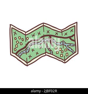 Mappa turistica disegnata a mano, disegno grafico vettoriale colorato Illustrazione Vettoriale