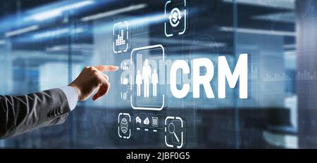 CRM Customer Relationship Management. Concetto di orientamento al cliente Foto Stock