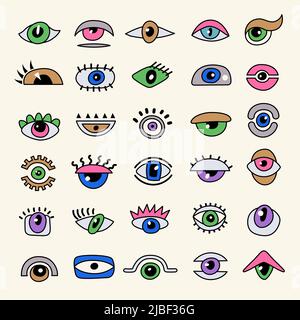 Occhi astratti. Simboli ottici colorati occhi focalizzati lente recente collezione vettoriale set Illustrazione Vettoriale