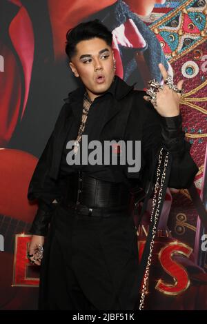 Sydney, Australia. 5th giugno 2022. Sheldon Riley, rappresentante dell'Australia Eurovisione 2022, arriva sul tappeto rosso allo state Theatre per la prima di Elvis a Sydney. Credit: Richard Milnes/Alamy Live News Foto Stock