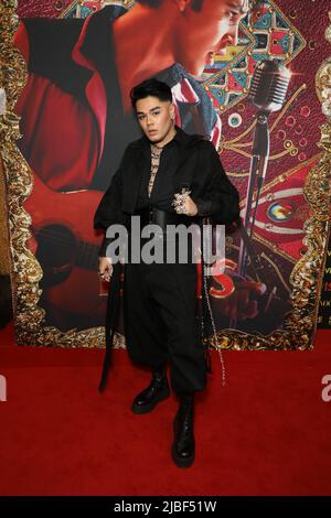 Sydney, Australia. 5th giugno 2022. Sheldon Riley, rappresentante dell'Australia Eurovisione 2022, arriva sul tappeto rosso allo state Theatre per la prima di Elvis a Sydney. Credit: Richard Milnes/Alamy Live News Foto Stock