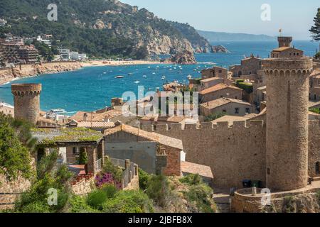 CASTELLO CITTÀ VECCHIA CAP DE TOSSA BEACH TOSSA DE MAR COSTA BRAVA CATALOGNA SPAGNA Foto Stock